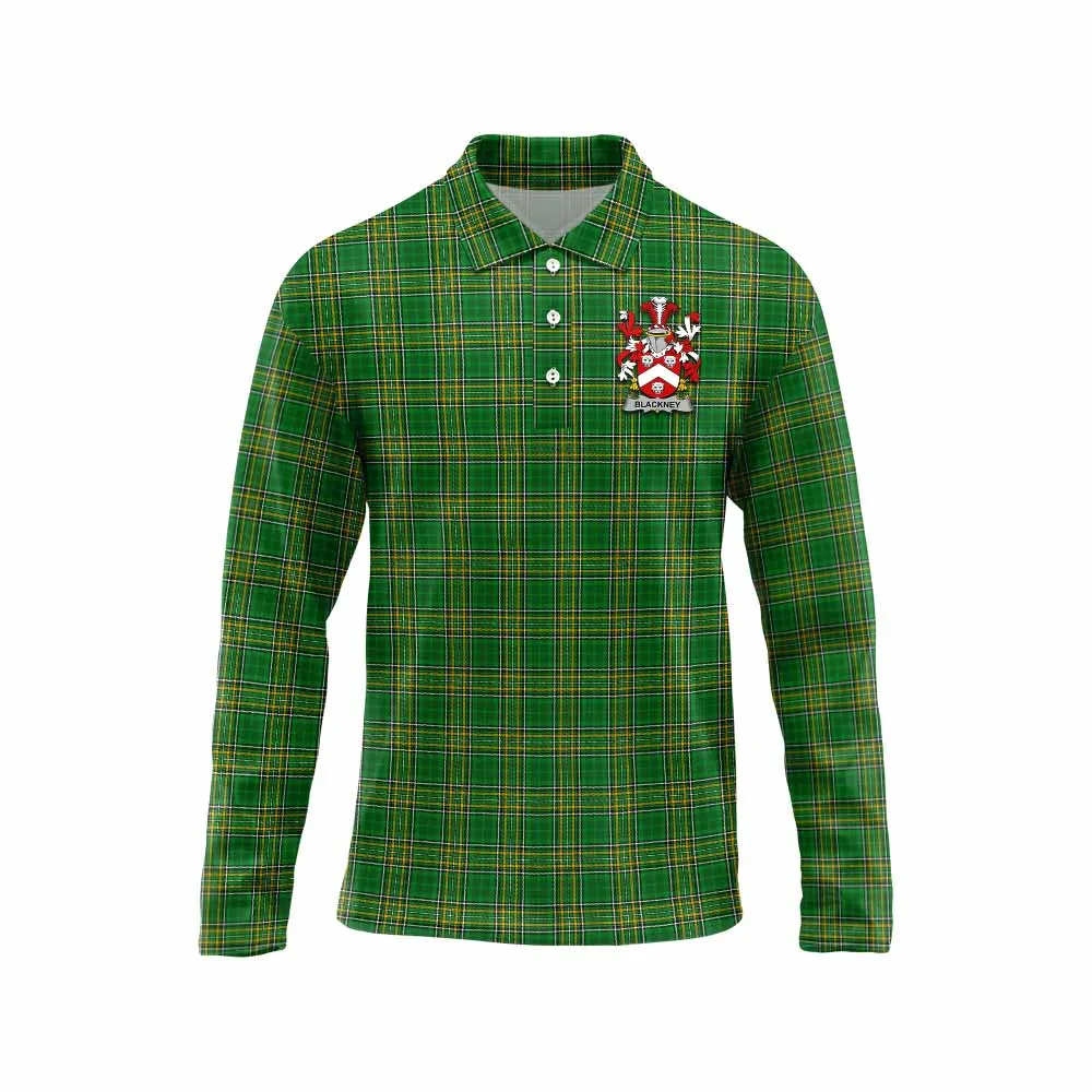 Blackney Irish Clan Tartan Long Sleeve Polo Shirt with Coat of Arms