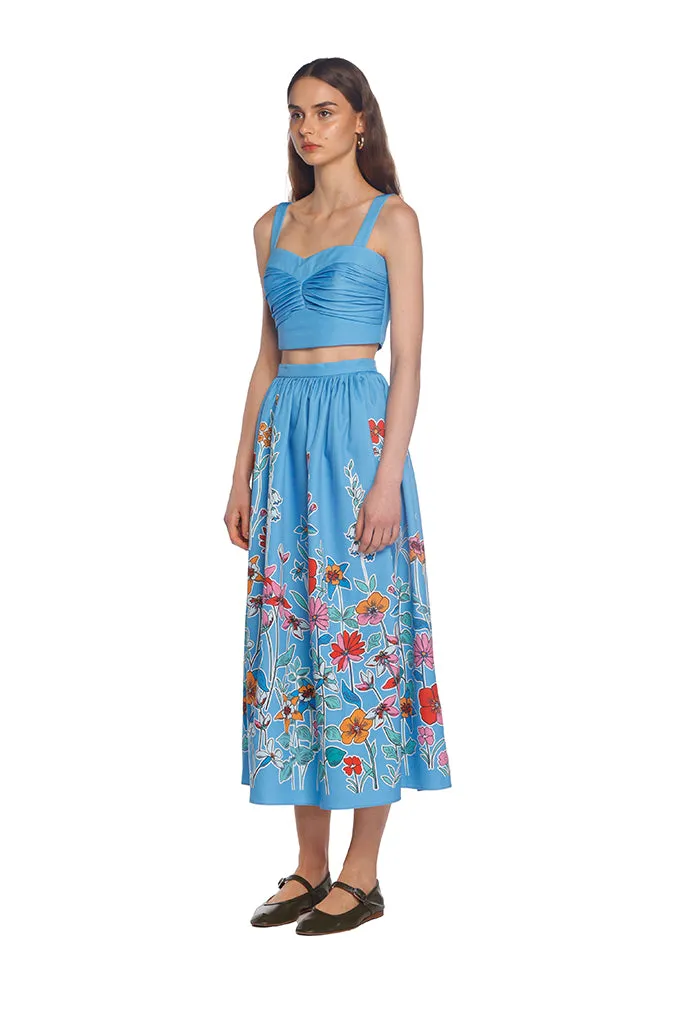 Blue Hibiscus Midi Skirt