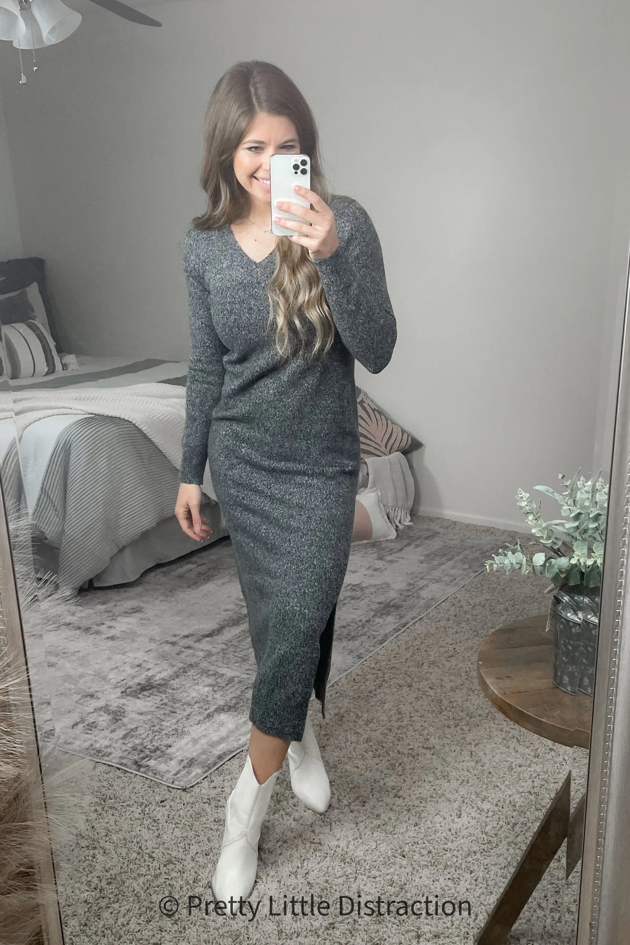 Blythe Bodycon V neck Sweater Midi Dress