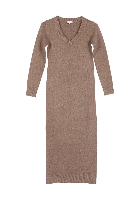 Blythe Bodycon V neck Sweater Midi Dress