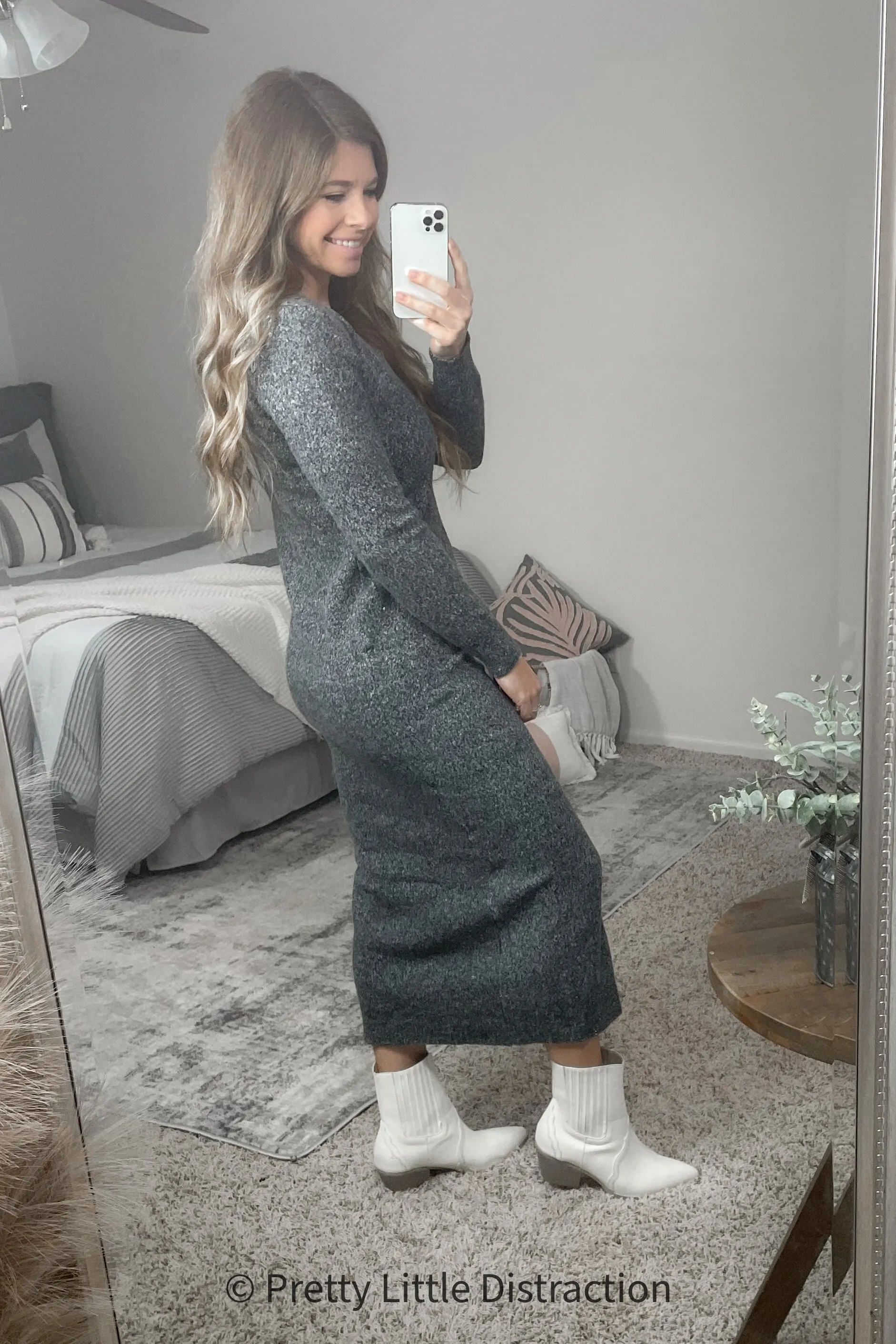 Blythe Bodycon V neck Sweater Midi Dress