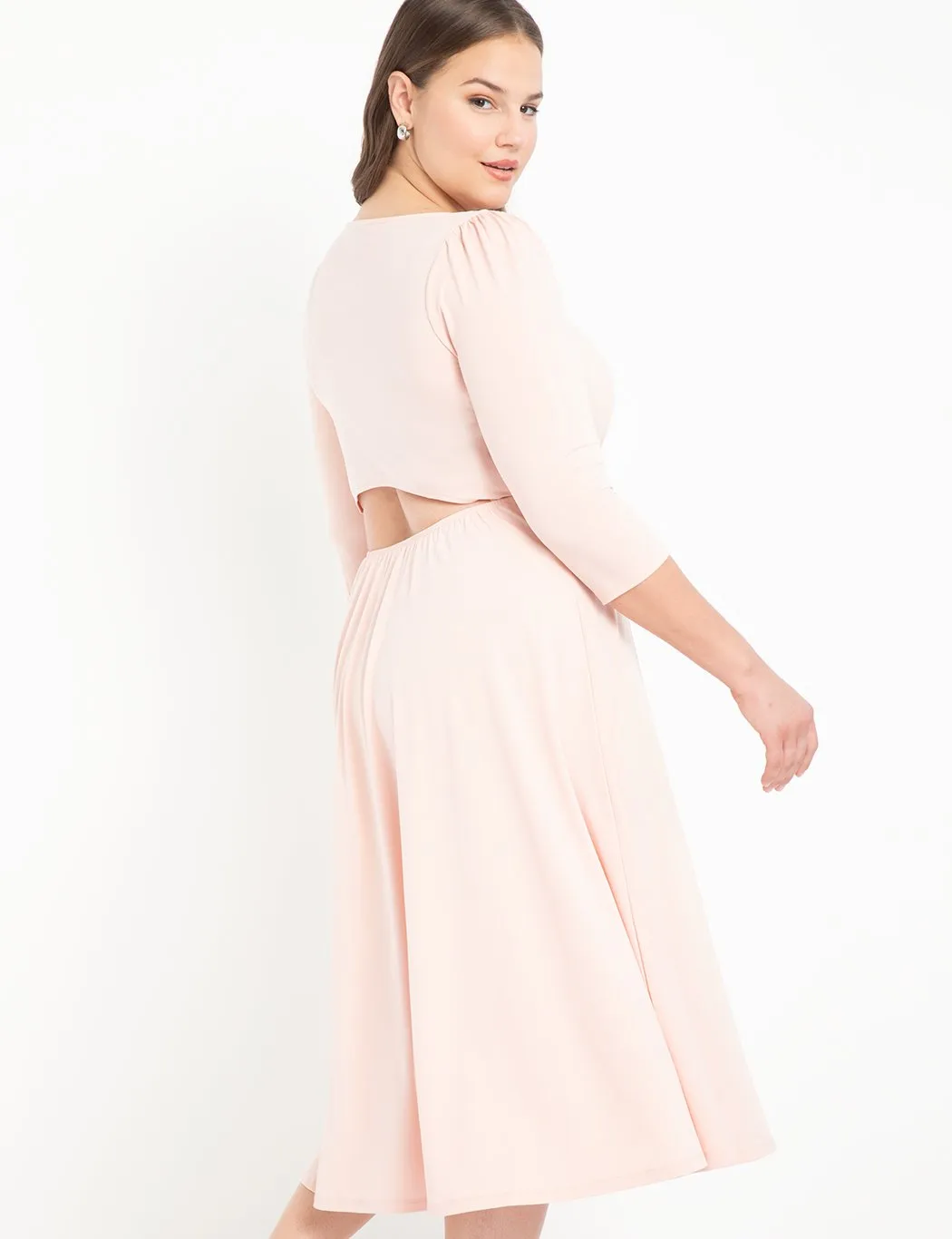 Boat Neck Dress With Back Detail in Blush