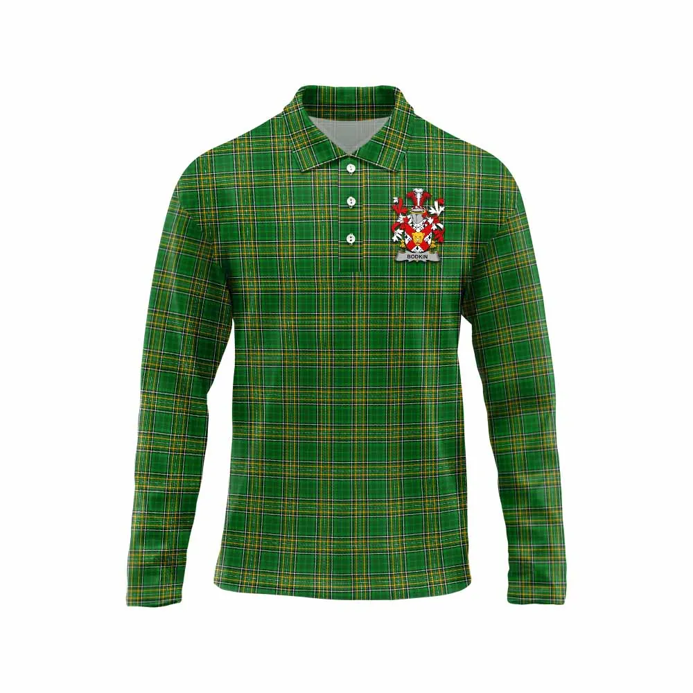 Bodkin Irish Clan Tartan Long Sleeve Polo Shirt with Coat of Arms