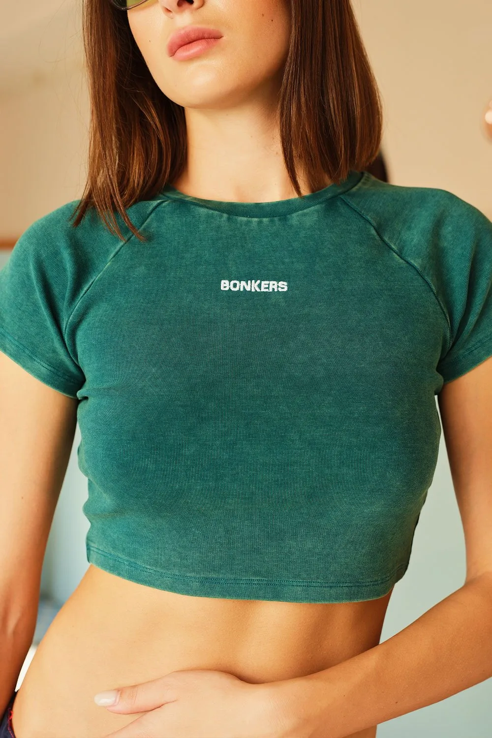 Bottle Green Faded Crop Top