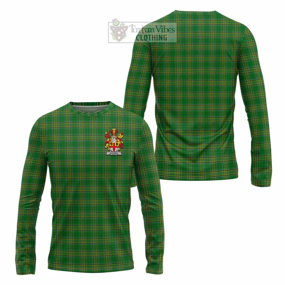 Bourke Irish Clan Tartan Long Sleeve T-Shirt with Coat of Arms