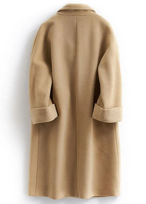 boutique khaki Woolen Coat Women plus size long coat double breast woolen Notched outwear