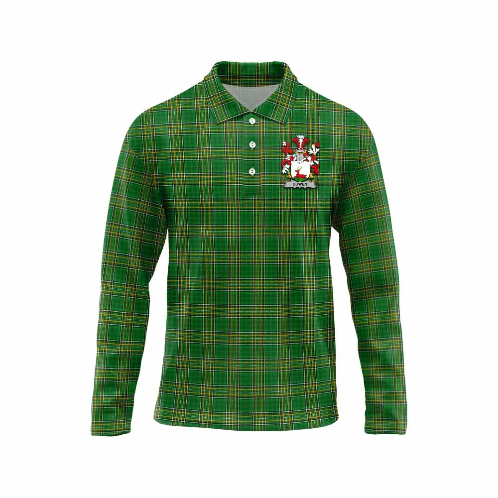 Bowen Irish Clan Tartan Long Sleeve Polo Shirt with Coat of Arms