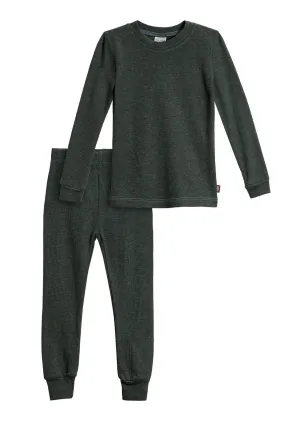 Boys Soft & Cozy Thermal 2-Piece Long Johns | Black w- Baby Blue Stitch