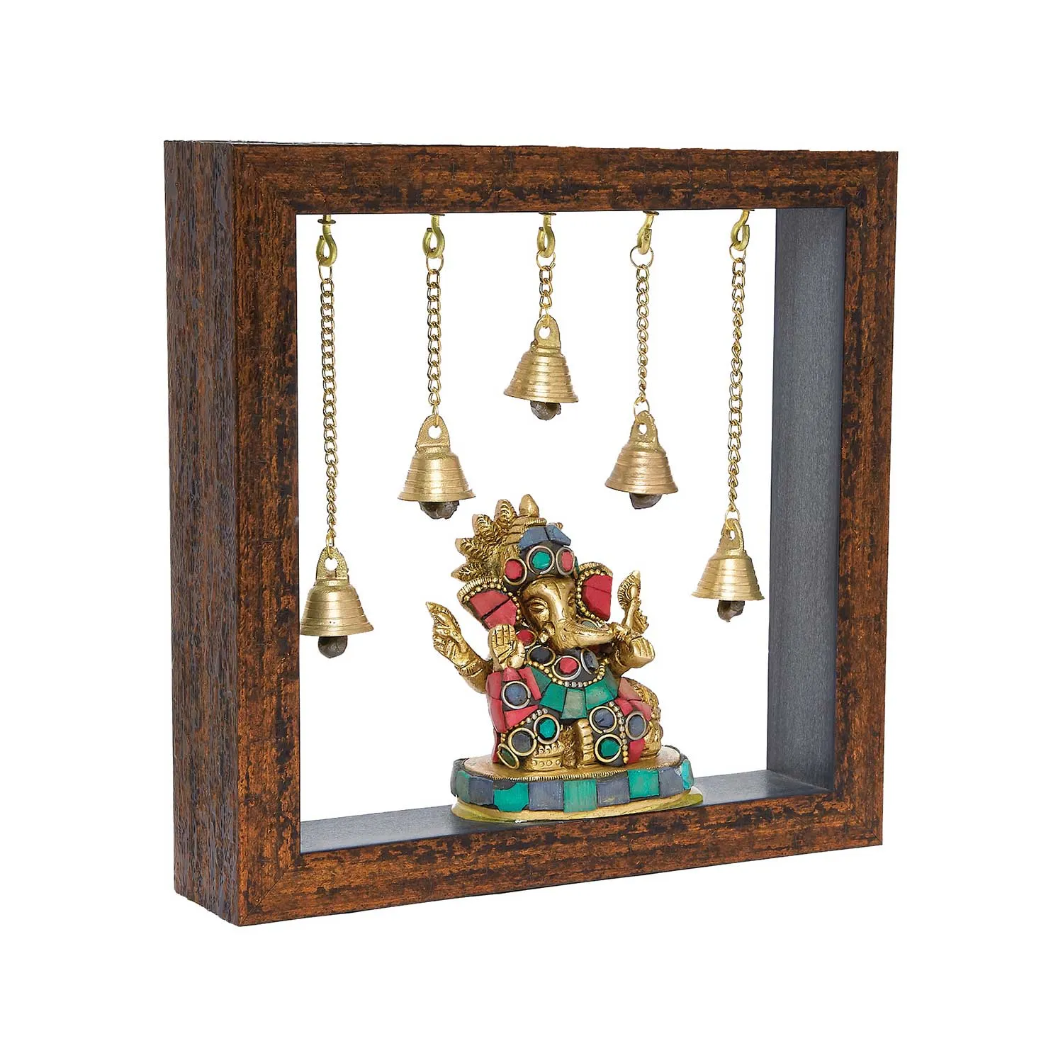 Brass Temple Frame with Ganesha Engraved - 7.5 in x 7.5 in