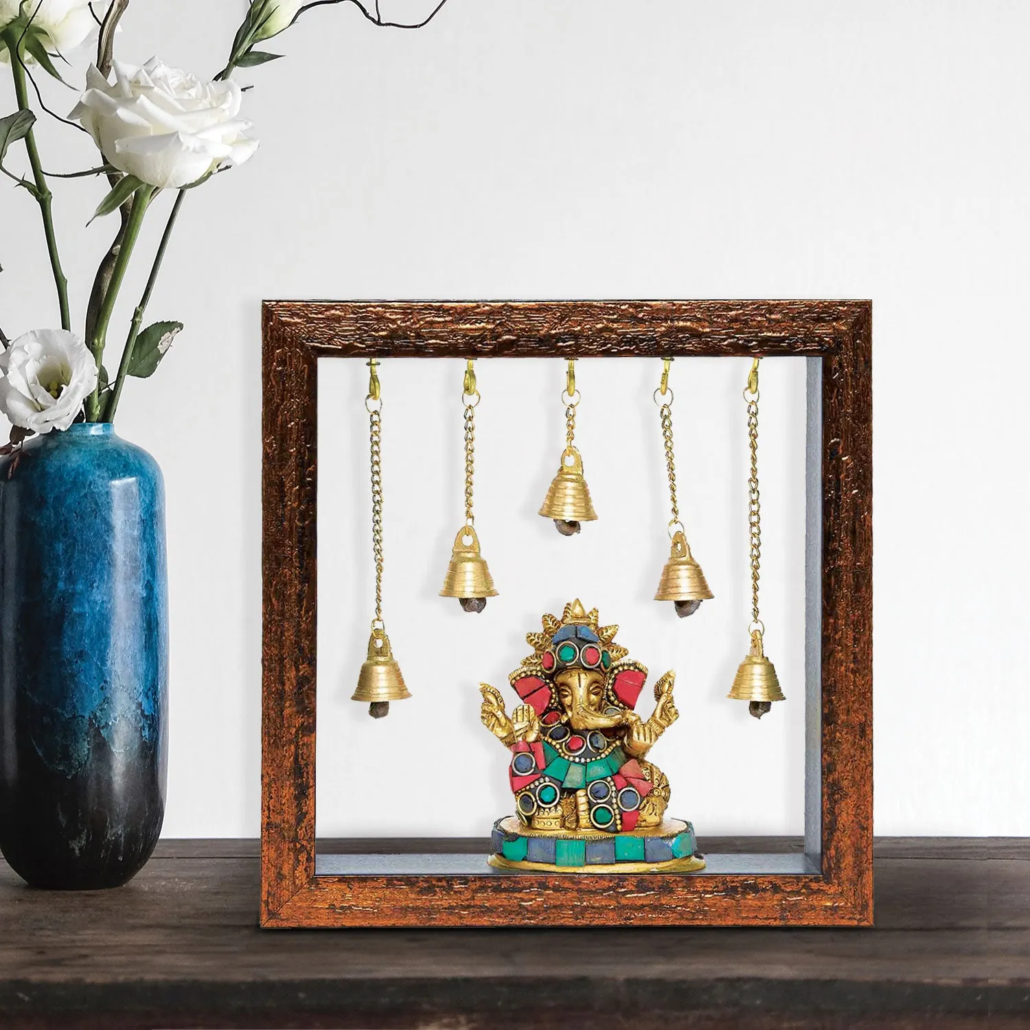 Brass Temple Frame with Ganesha Engraved - 7.5 in x 7.5 in