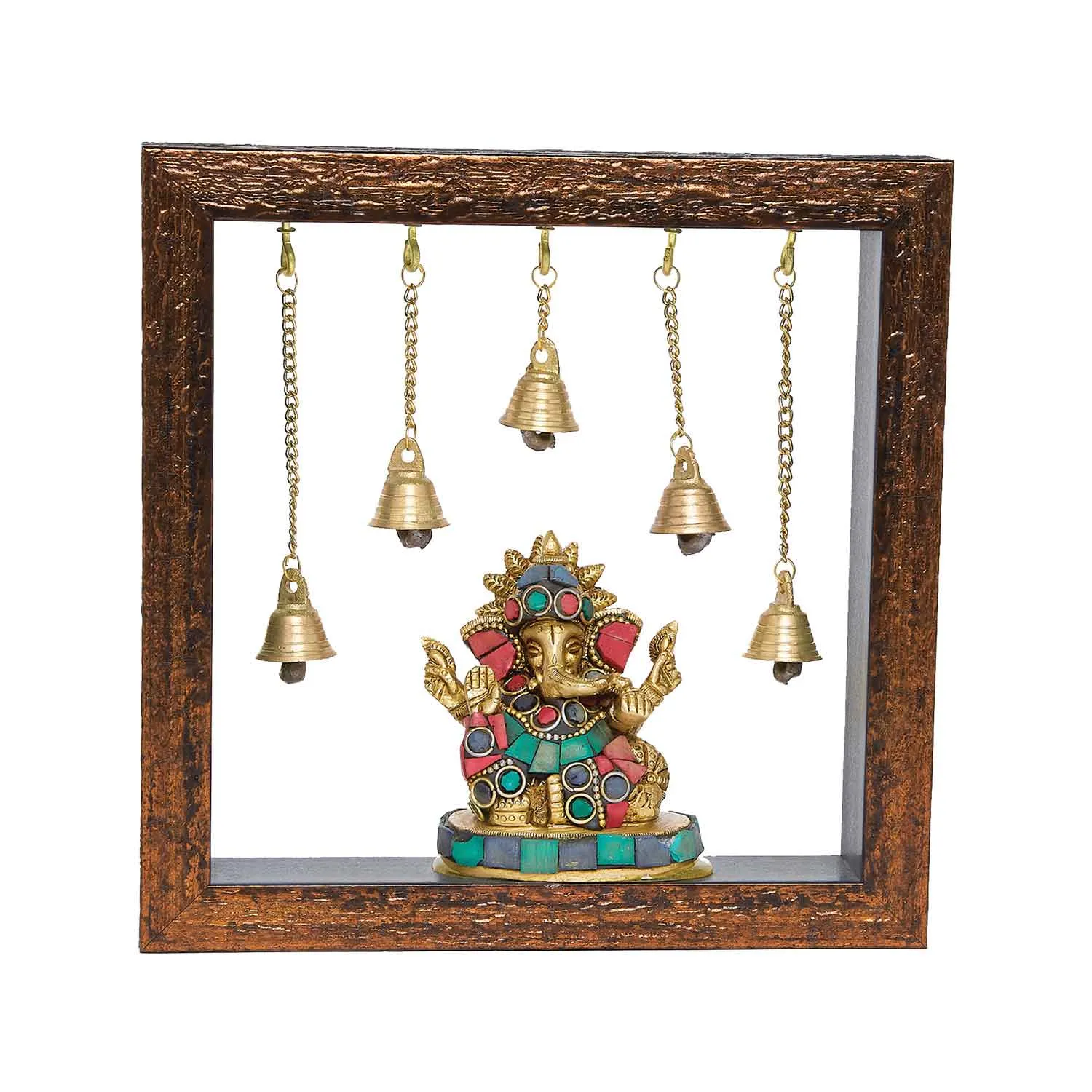 Brass Temple Frame with Ganesha Engraved - 7.5 in x 7.5 in