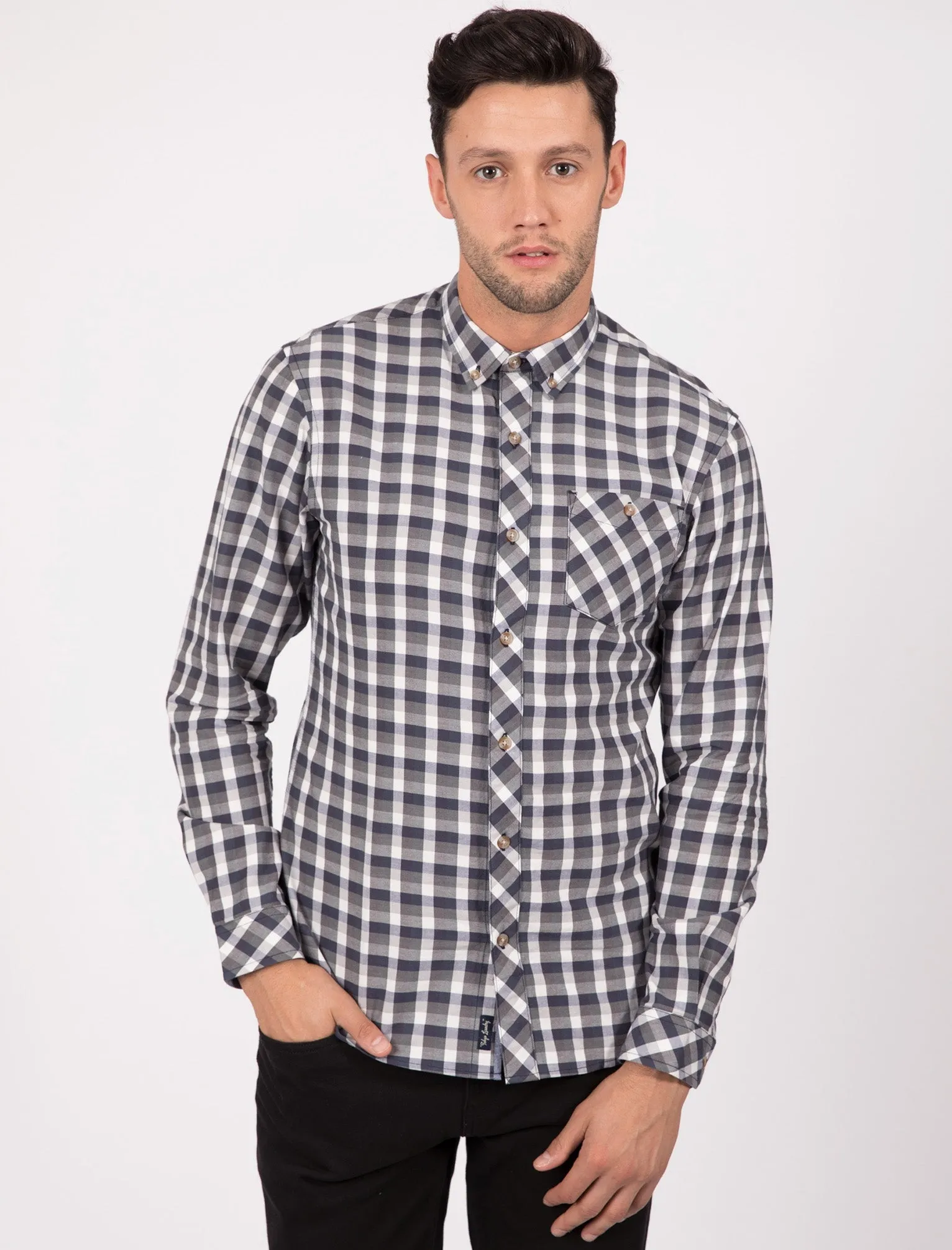 Bridlington Checked Cotton Long Sleeve Shirt In Dark Denim - Tokyo Laundry