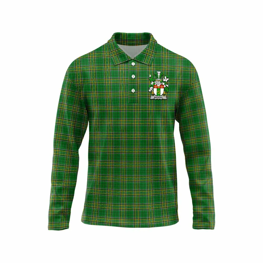 Brophy Irish Clan Tartan Long Sleeve Polo Shirt with Coat of Arms