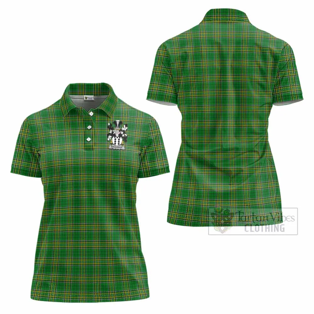 Brounker Irish Clan Tartan Women's Polo Shirt with Coat of Arms