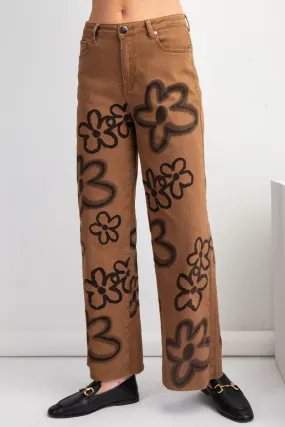 Brown Floral Jeans