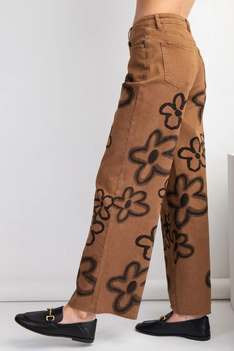 Brown Floral Jeans