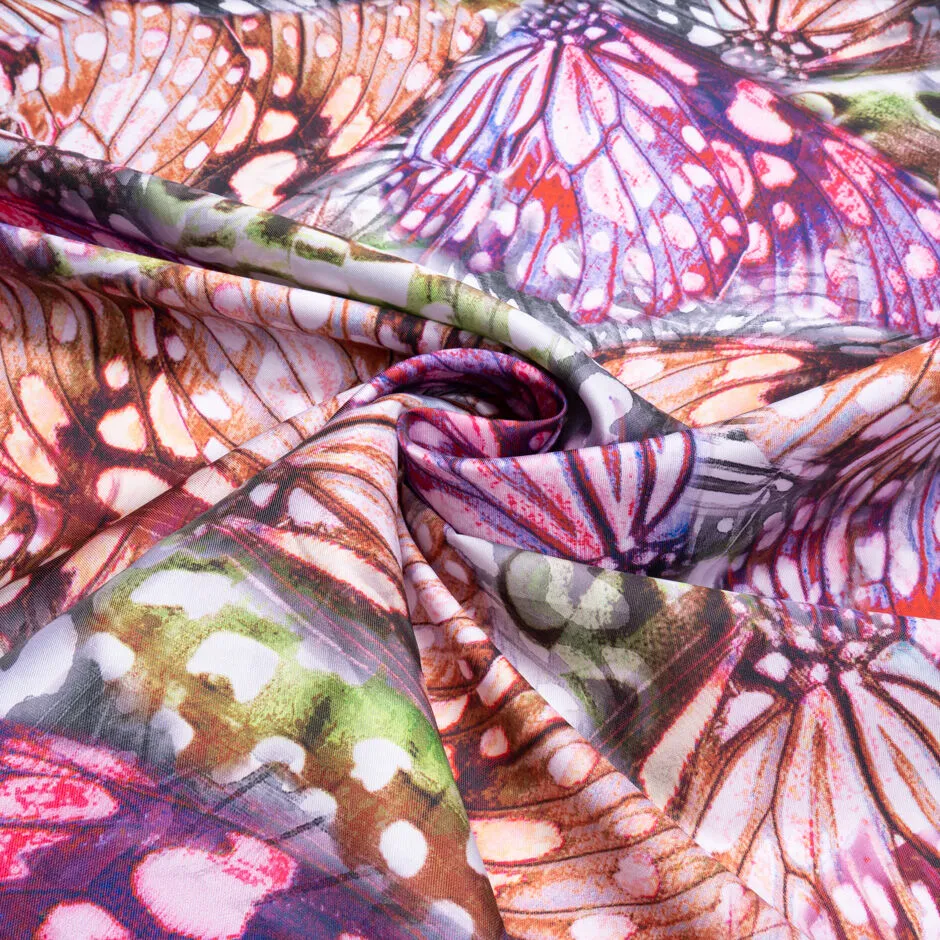 Butterfly Wing Printed Poly & Silk Blend Mikado