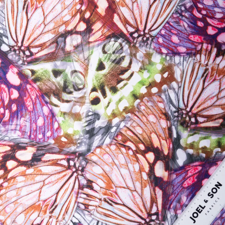 Butterfly Wing Printed Poly & Silk Blend Mikado