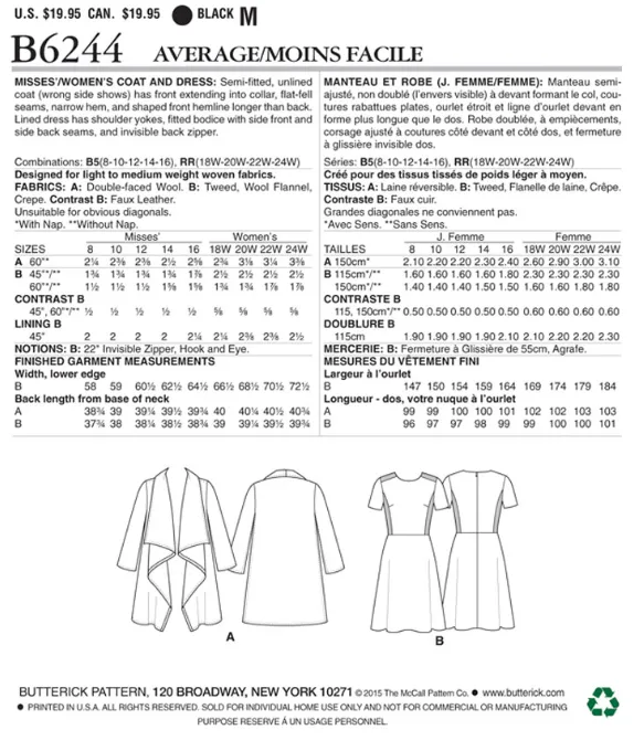 Butterick Coat and Dress B6244