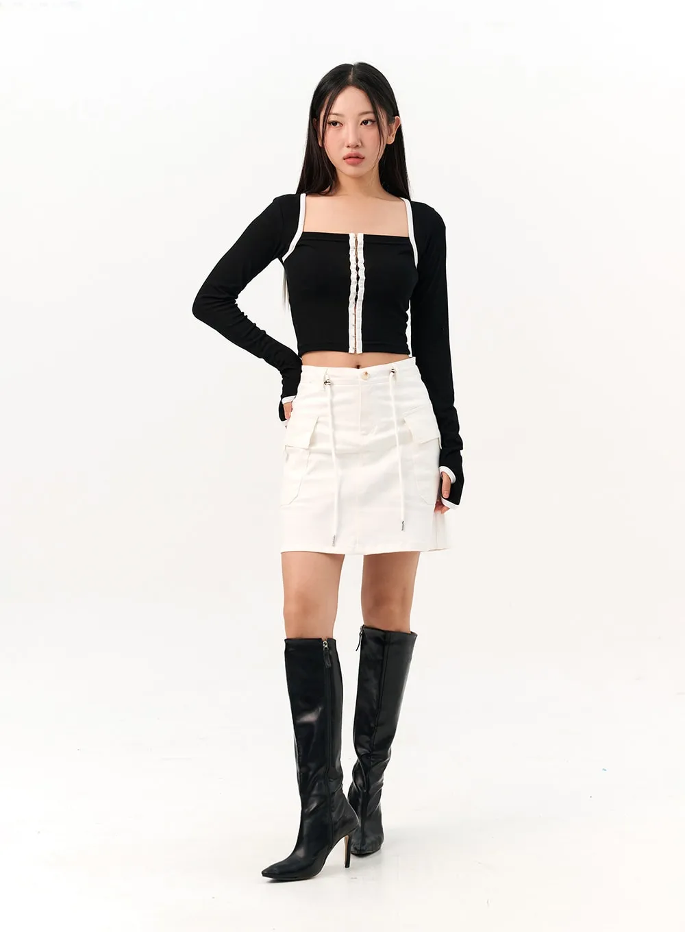 Cargo Mini Skirt with Waist Tie IO317