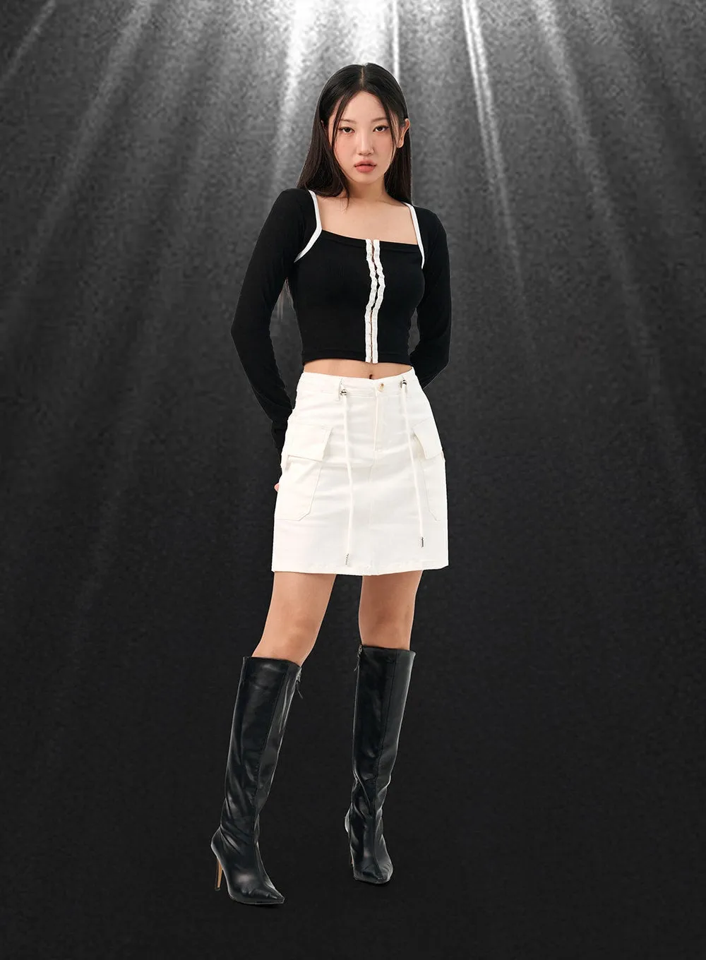 Cargo Mini Skirt with Waist Tie IO317