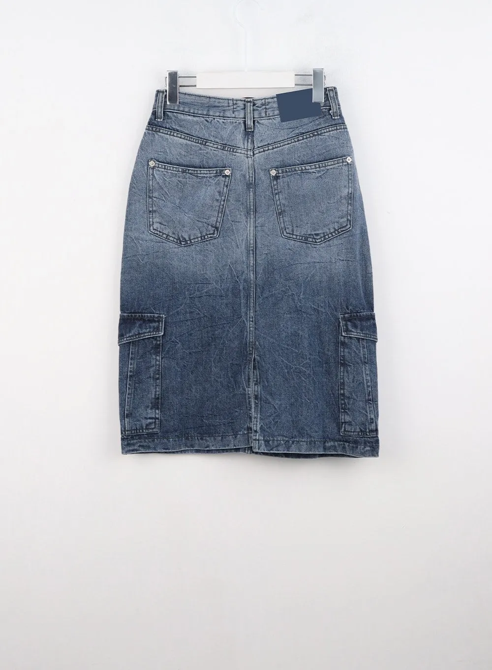 Cargo Washed Denim Midi Skirt CO323