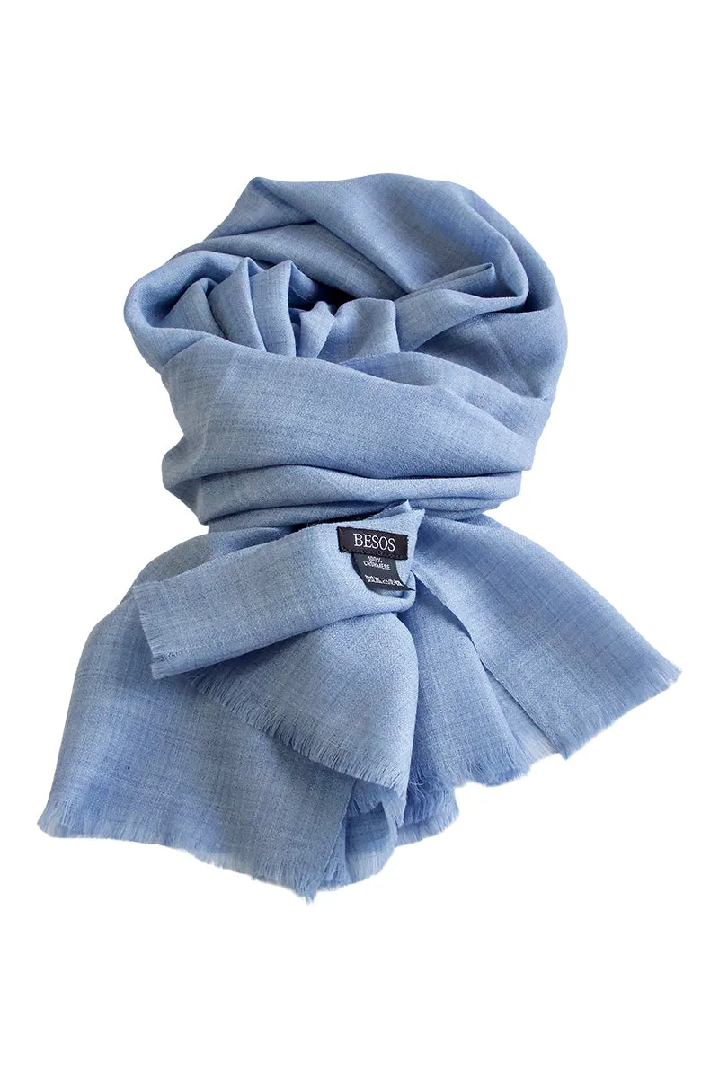 Cashmere scarf in 100% exclusive fine kashmir  wool - pastel blue