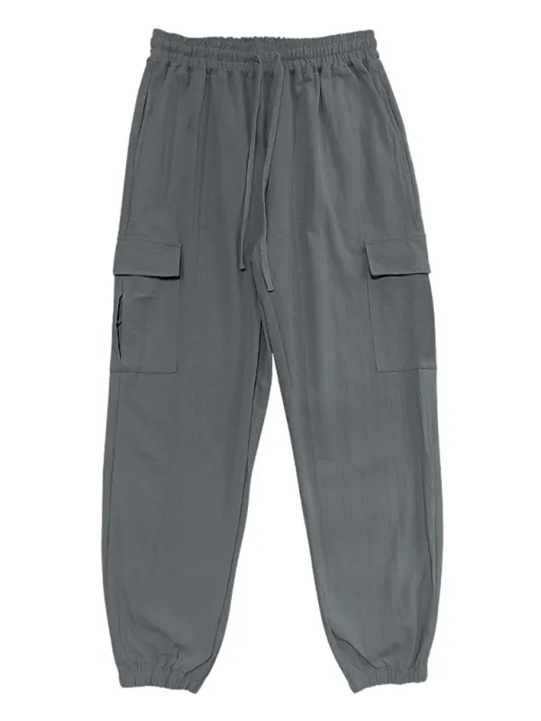 Casual cuffed multi-pocket drawstring trousers