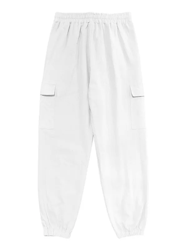 Casual cuffed multi-pocket drawstring trousers