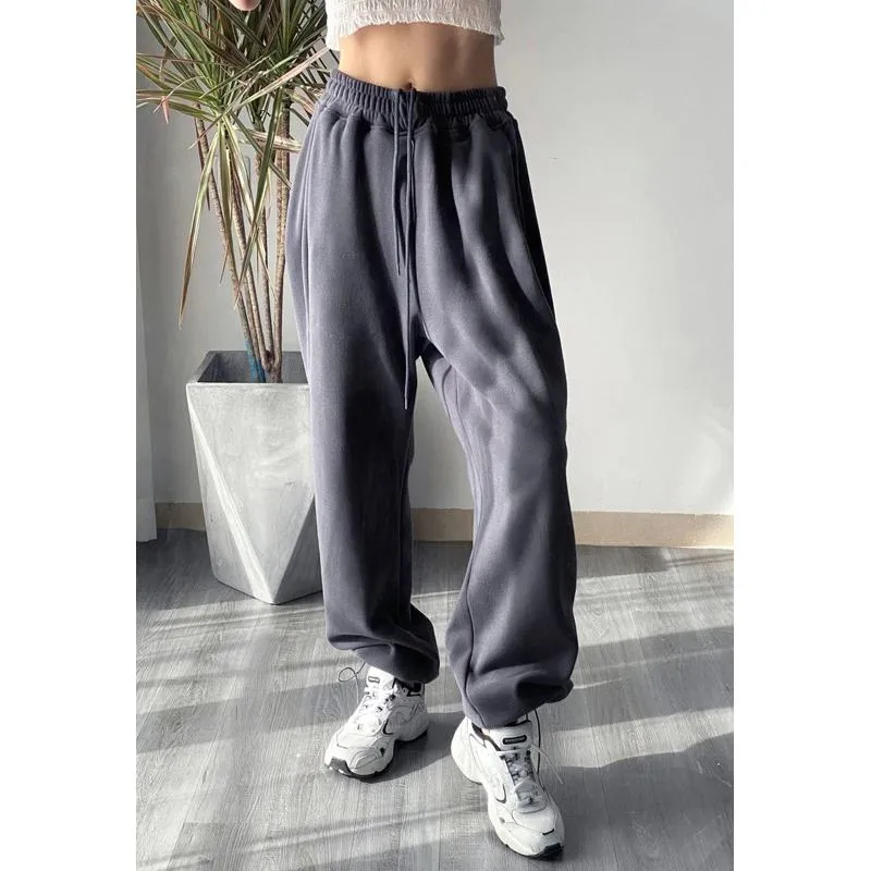 Casual Loose Fit Hip-Hop Plush Floor-Length Pants