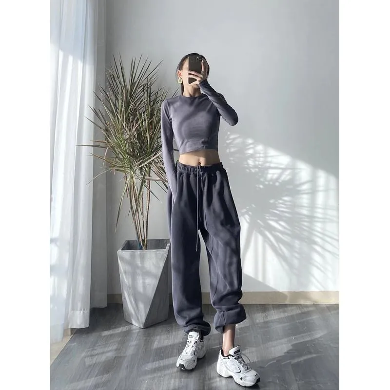 Casual Loose Fit Hip-Hop Plush Floor-Length Pants