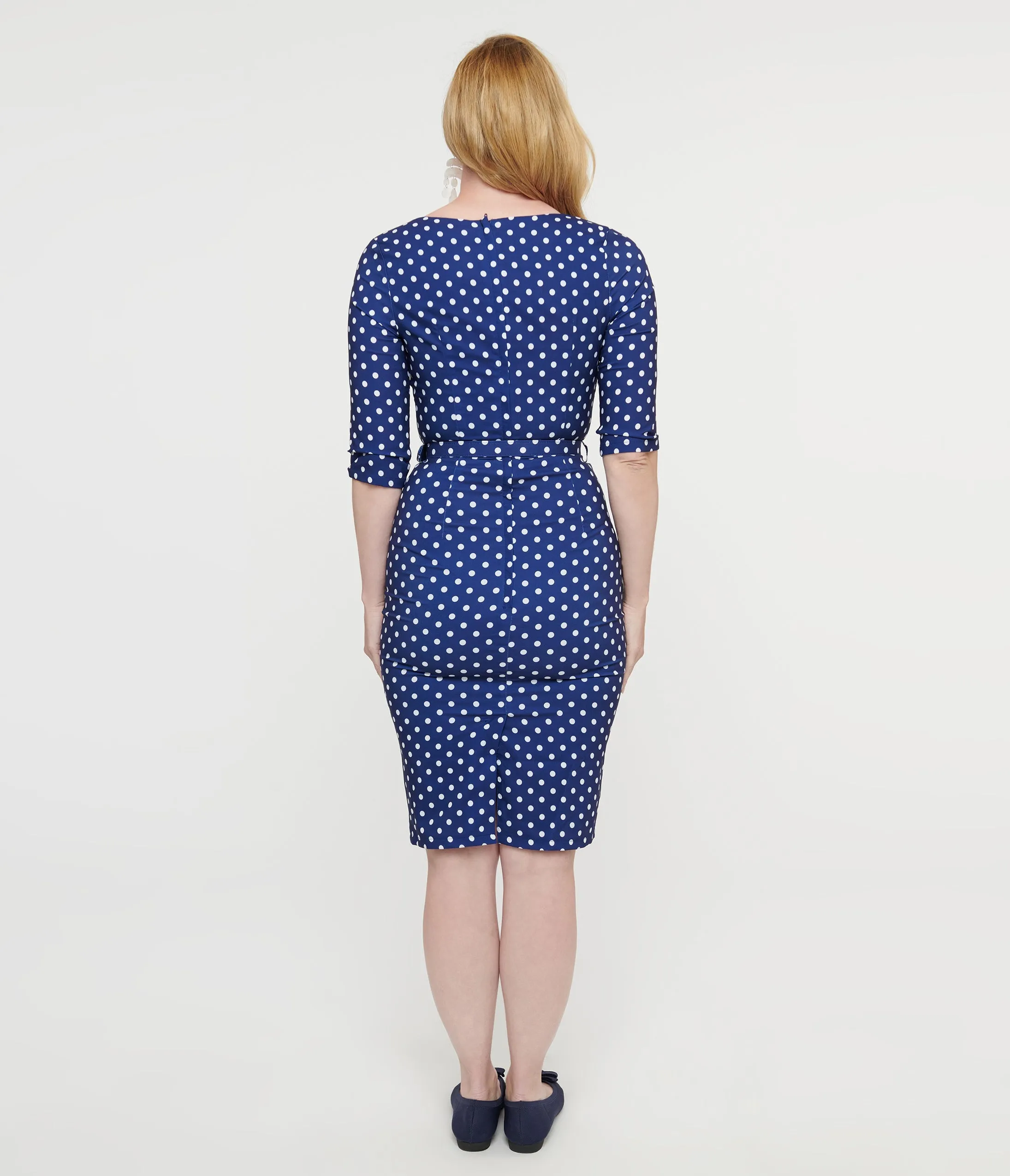 Collectif 1950s Blue & White Polka Dot Patty Wiggle Dress