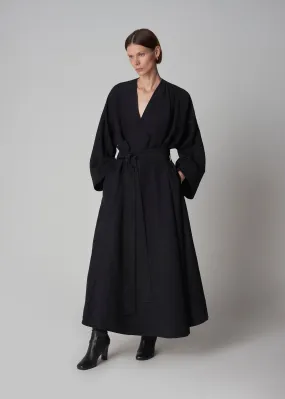 Cowl Neck Coat Dress in Faille - Black