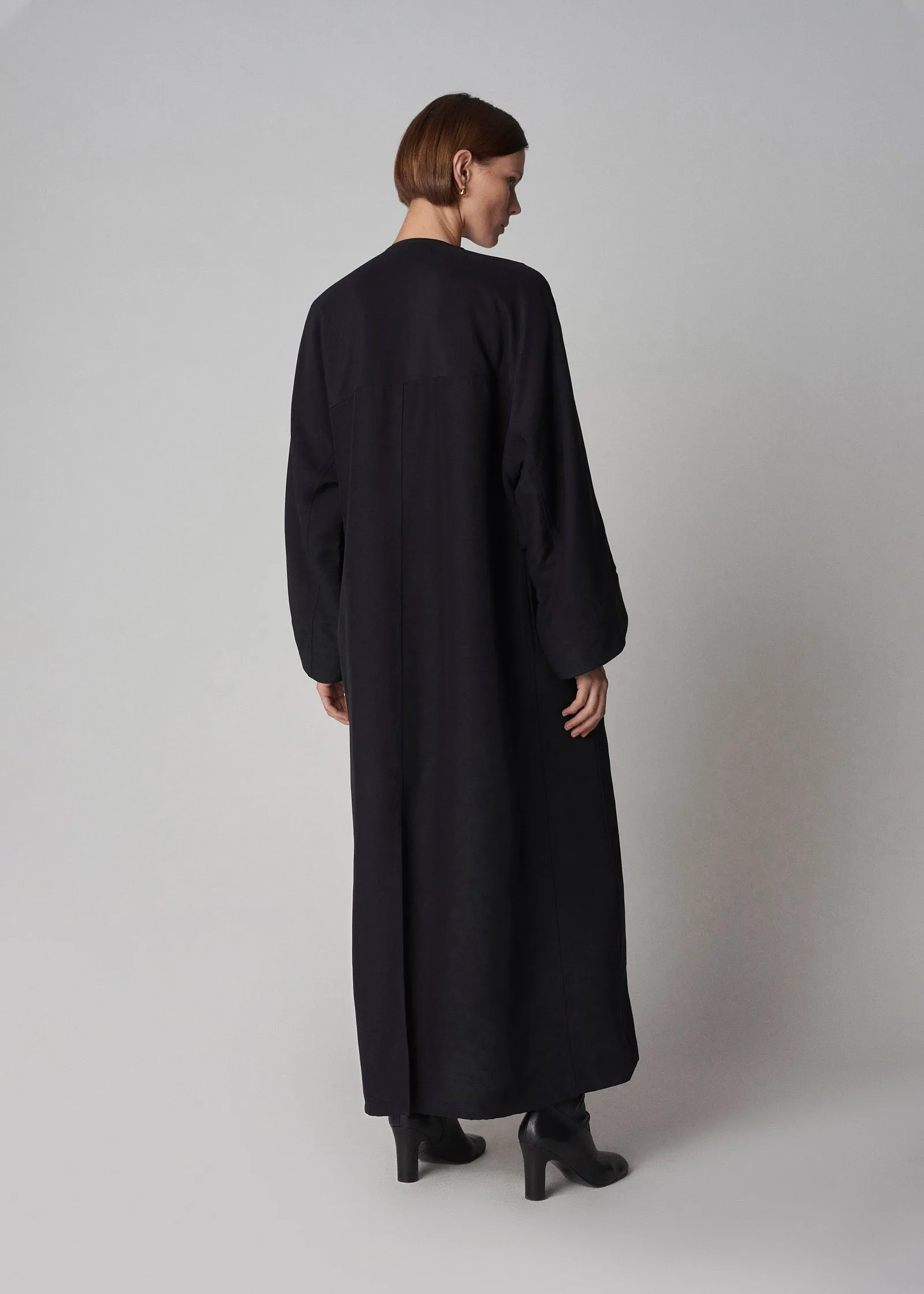 Cowl Neck Coat Dress in Faille - Black