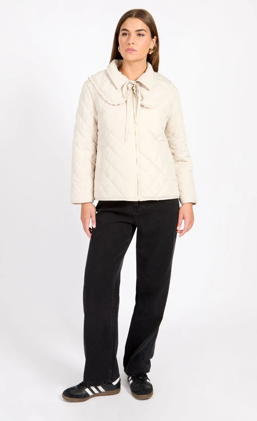 Cream Quilted Collar Detail Jacket by Vogue Williams