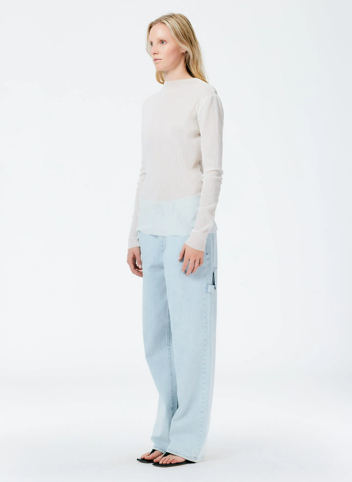 Crepe Gauze Funnel Neck Long Sleeve Top