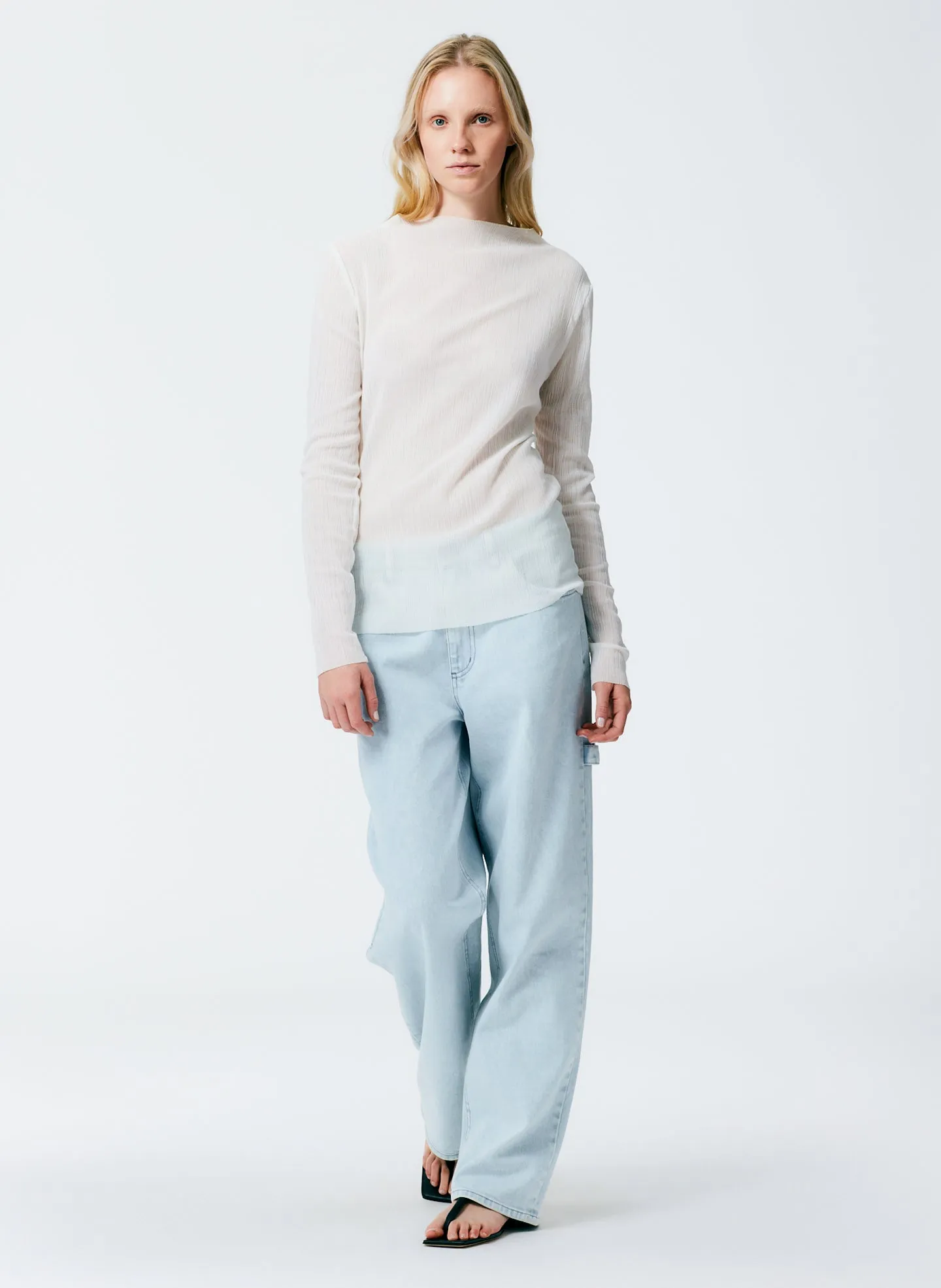 Crepe Gauze Funnel Neck Long Sleeve Top