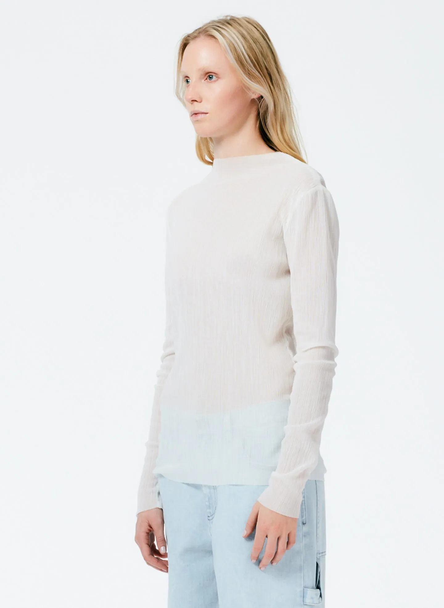 Crepe Gauze Funnel Neck Long Sleeve Top