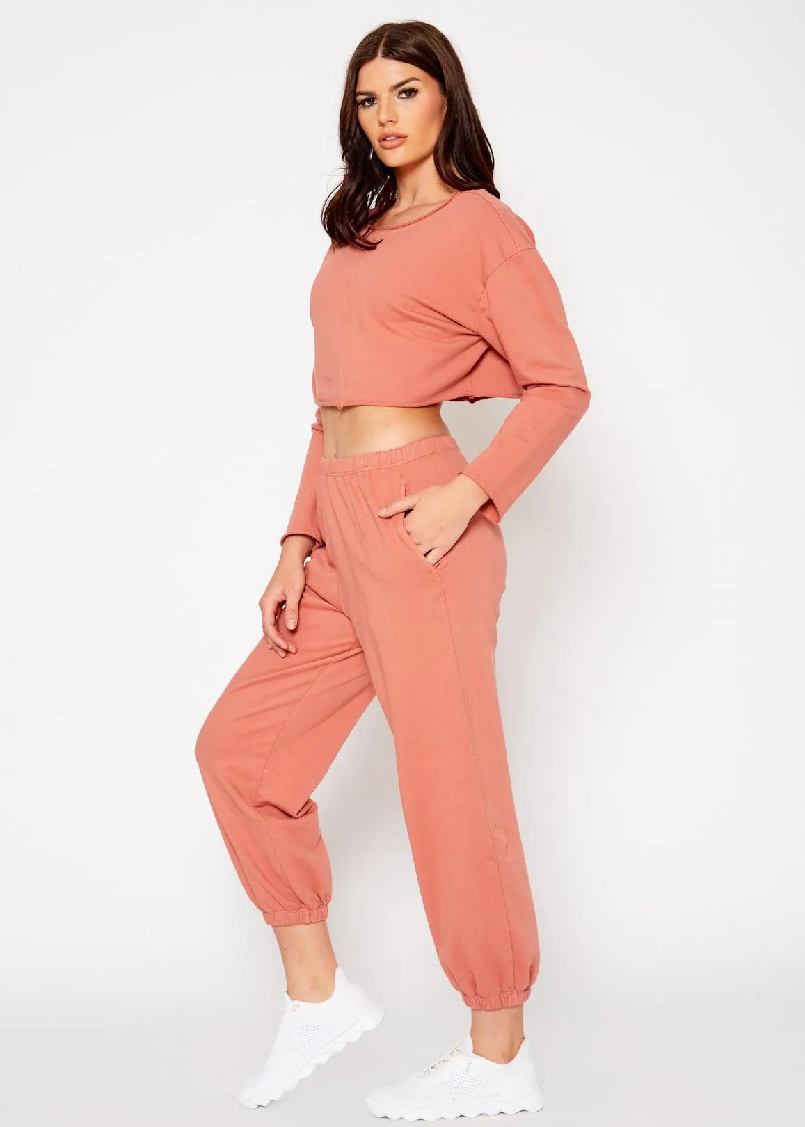 Cropped Scoop Neck Terry Sweatshirt In Rose