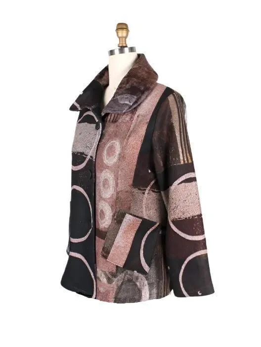 Damee Circle-Print Flannel Coat/Jacket in Brown- 4848 - Size XL Only!