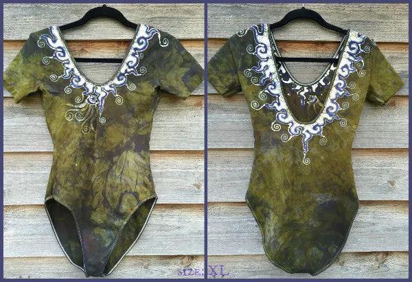 Dark Gold and Purple Batik Necklace Dance Leotard