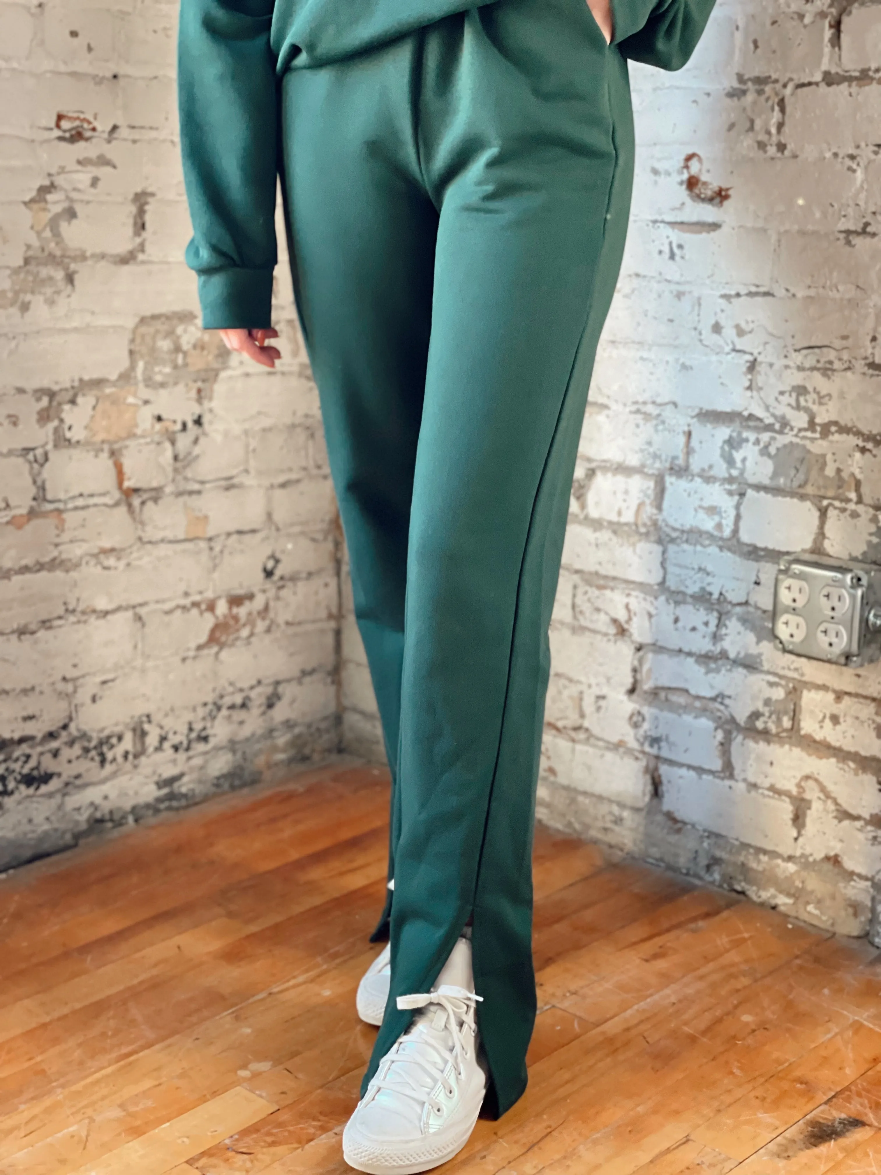 Deep Emerald Slit-Hem Sweatpants