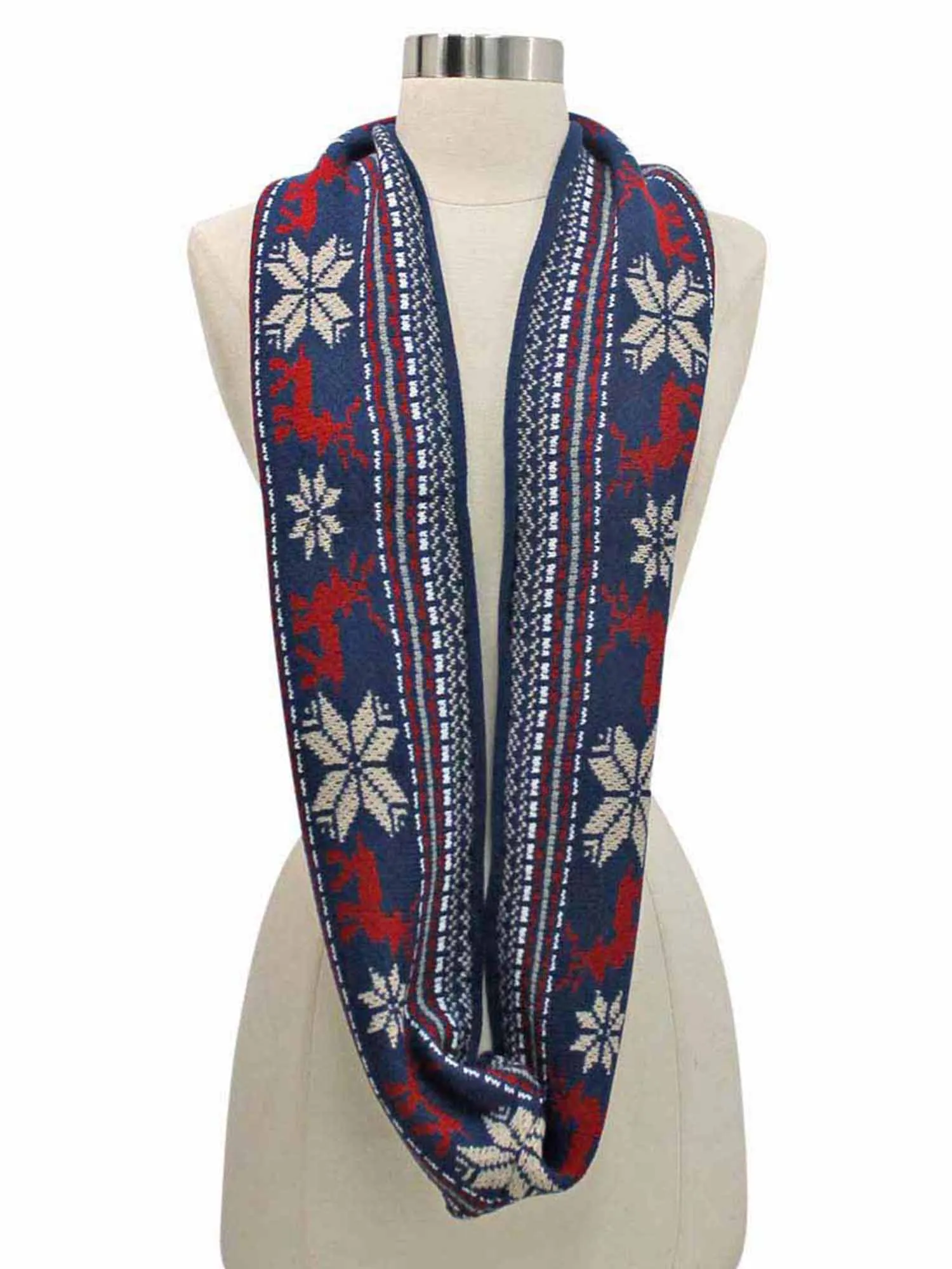 Deer & Snowflake Winter Knit Infinity Scarf