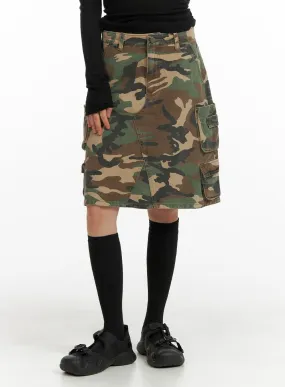 Denim Camo Cargo Midi Skirt CM412