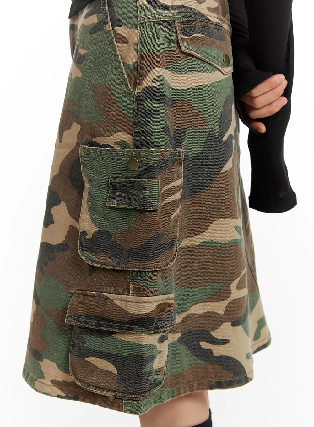 Denim Camo Cargo Midi Skirt CM412