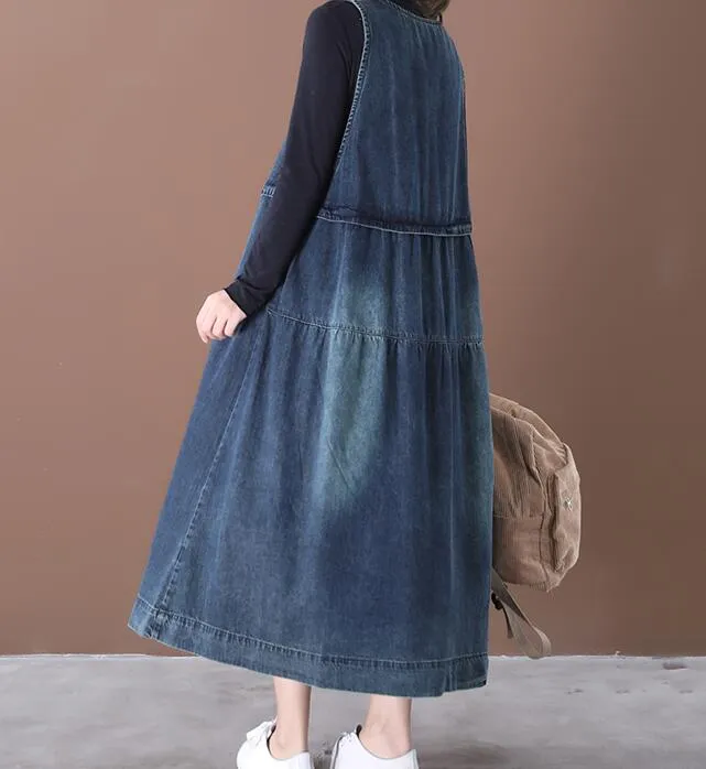 Denim Sleeveless Cotton Women Dress YM201229