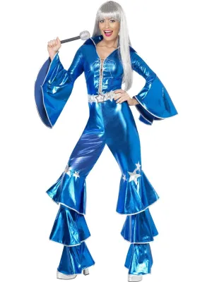 Disco Ladies 1970's Flares Blue Rock-star Fancy Dress Costume