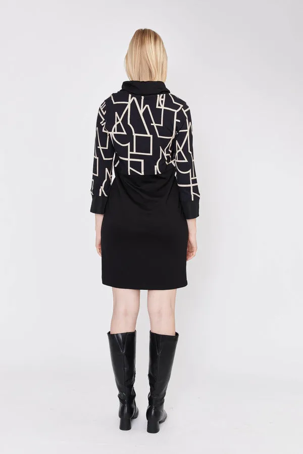 Dolcezza Geometric Line & Faux Leather Dress