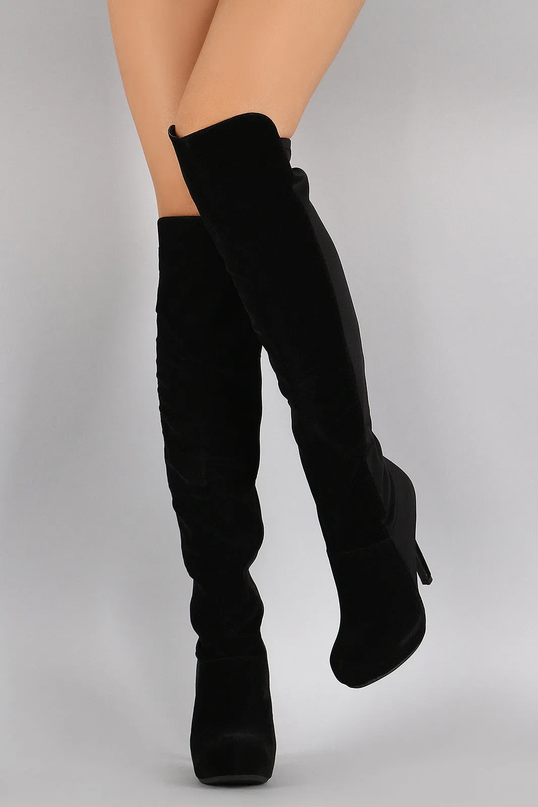 Dollhouse Suede Contrast Panel Stiletto Over-The-Knee Boots