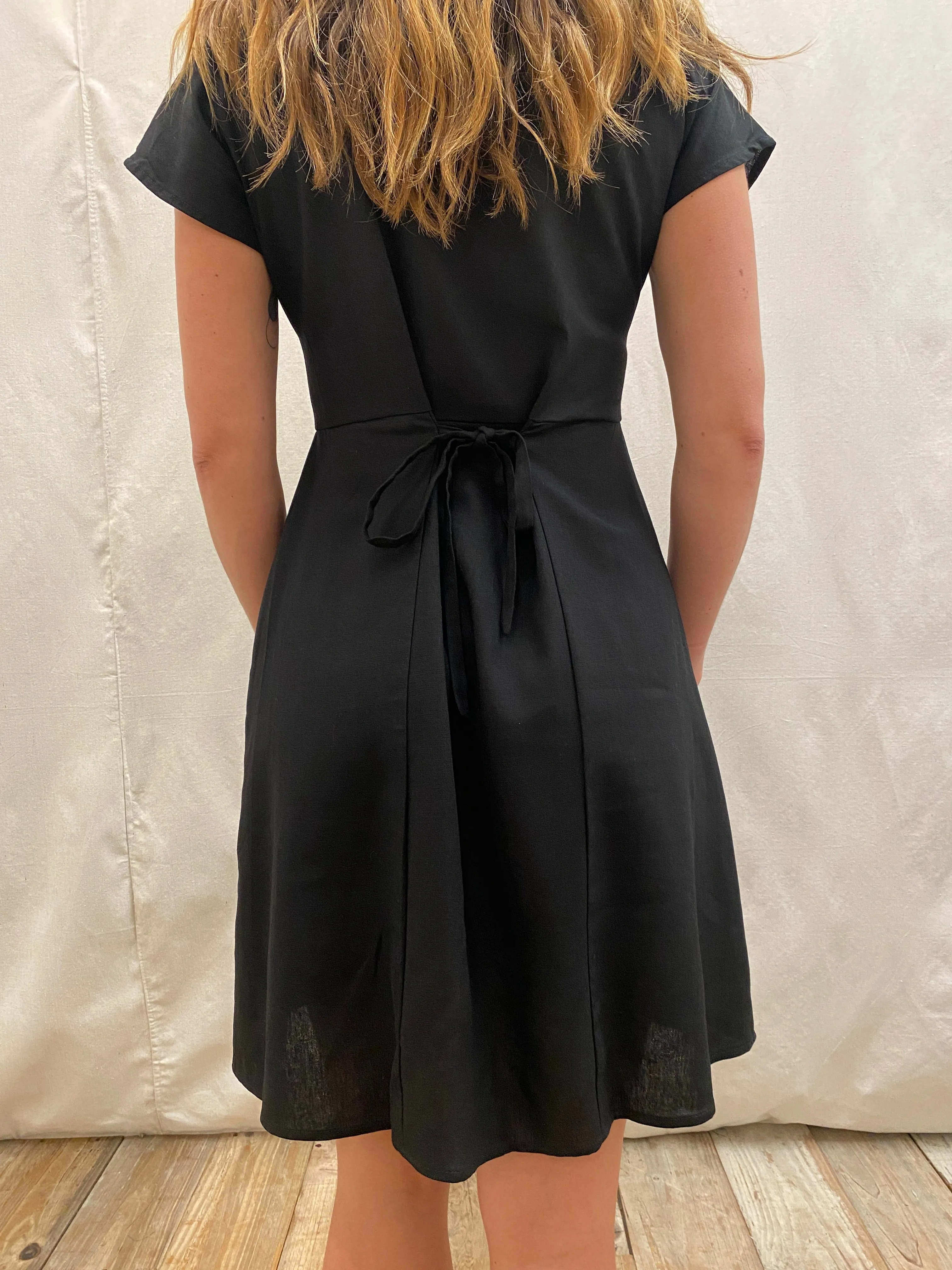 Dolman Dress in Black Linen